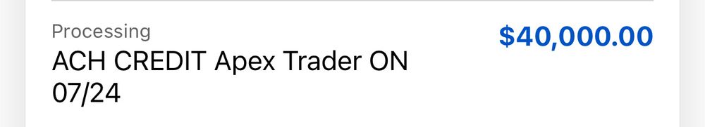 Bank deposit of $40,000 from Apex Trader